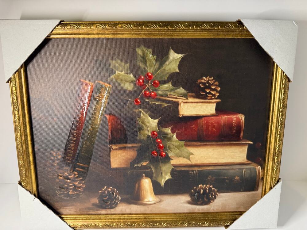 Hobby Lobby Holiday Books Holly Framed Wall Decor Christmas Gold Frame 11x14